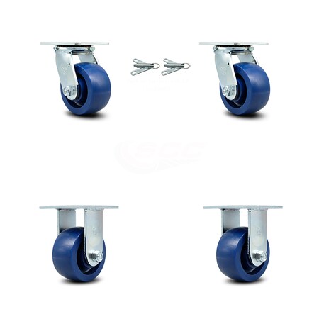 Service Caster 4 Inch Solid Polyurethane Caster Set with Roller Bearings 2 Swivel Lock 2 Rigid SCC-30CS420-SPUR-BSL-2-R-2